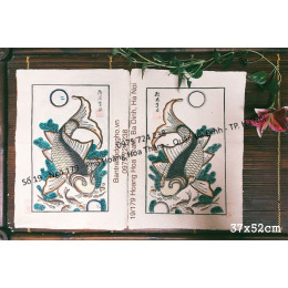 Cặp Tranh Đông Hồ Lý Ngư Vọng Nguyệt (loại 37x52cm)